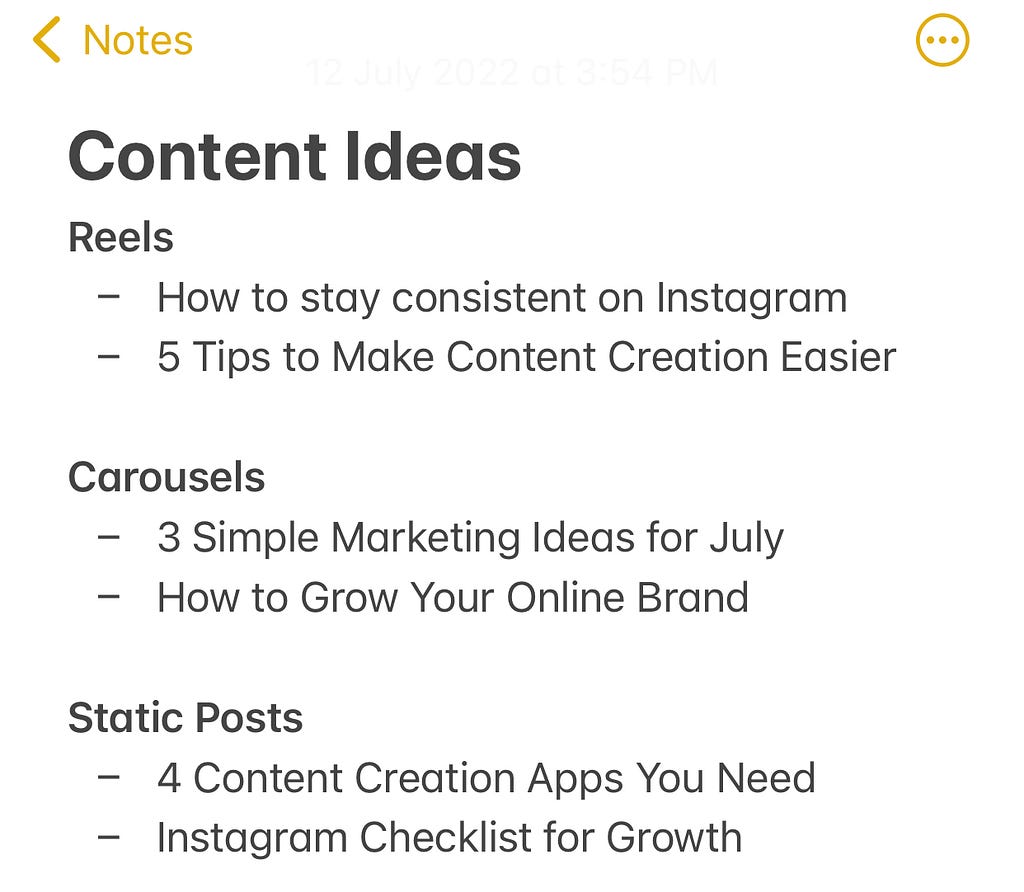 Content Ideas on Notes App
