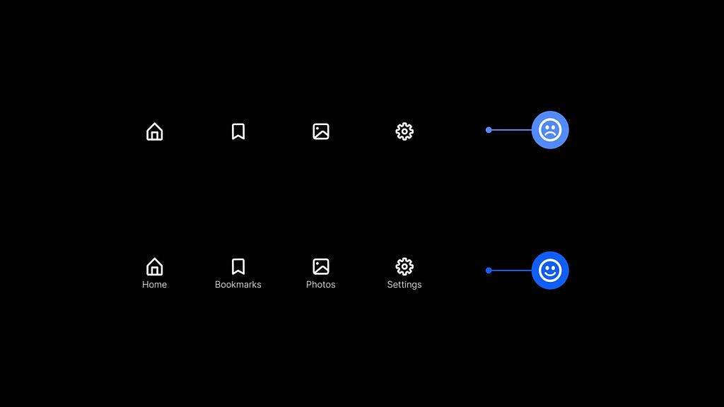 Two design examples. One with a navigation consisting of only icons, and the other with icons and labels