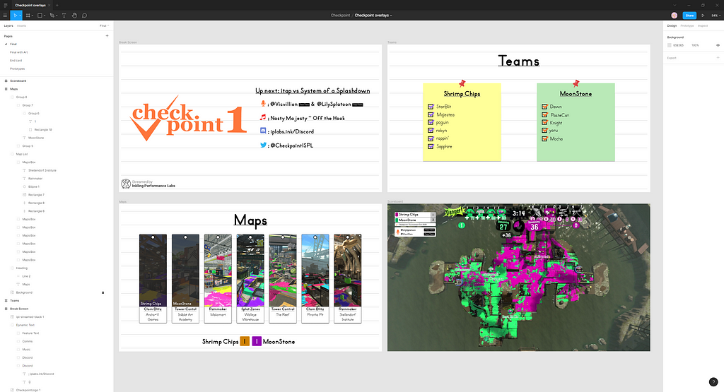 Figma window showing initial base designs for CP1 overlays