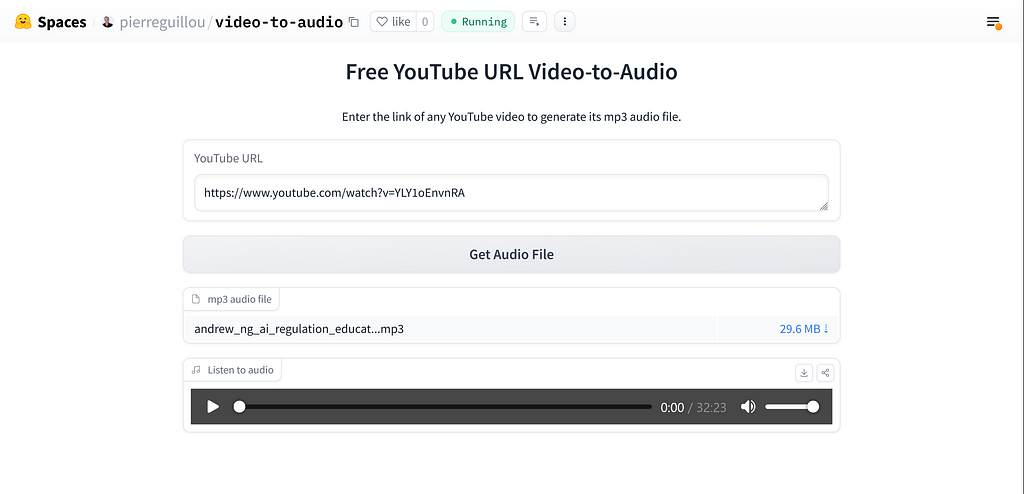 Web APP to get mp3 audio file from YouTube video