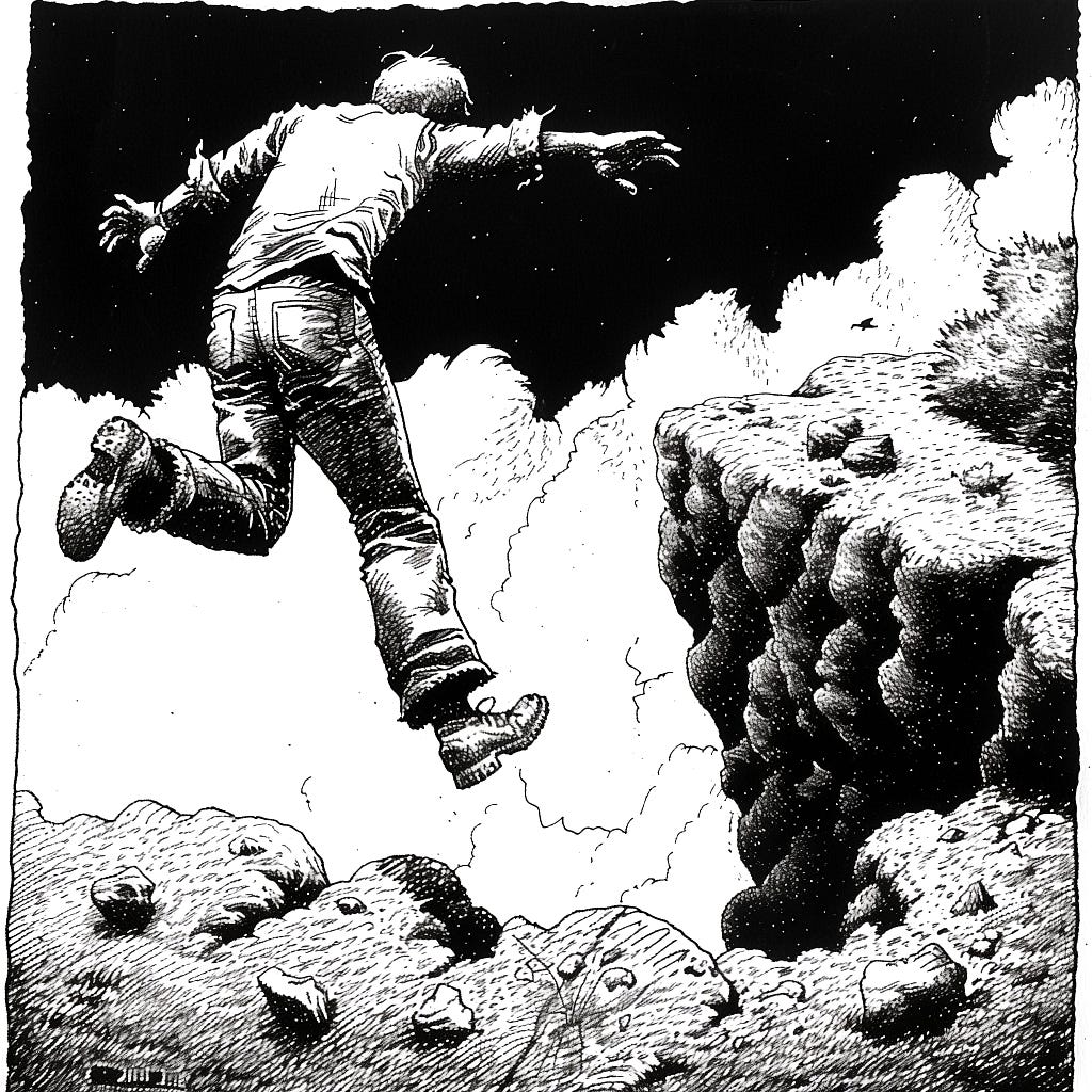 An illustration depicting a man confidently jumping into the unknown