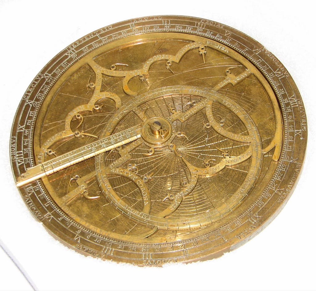 Brass astrolabe manufactured by the workshop of Geiorg Hartmann in Nuremberg in 1537