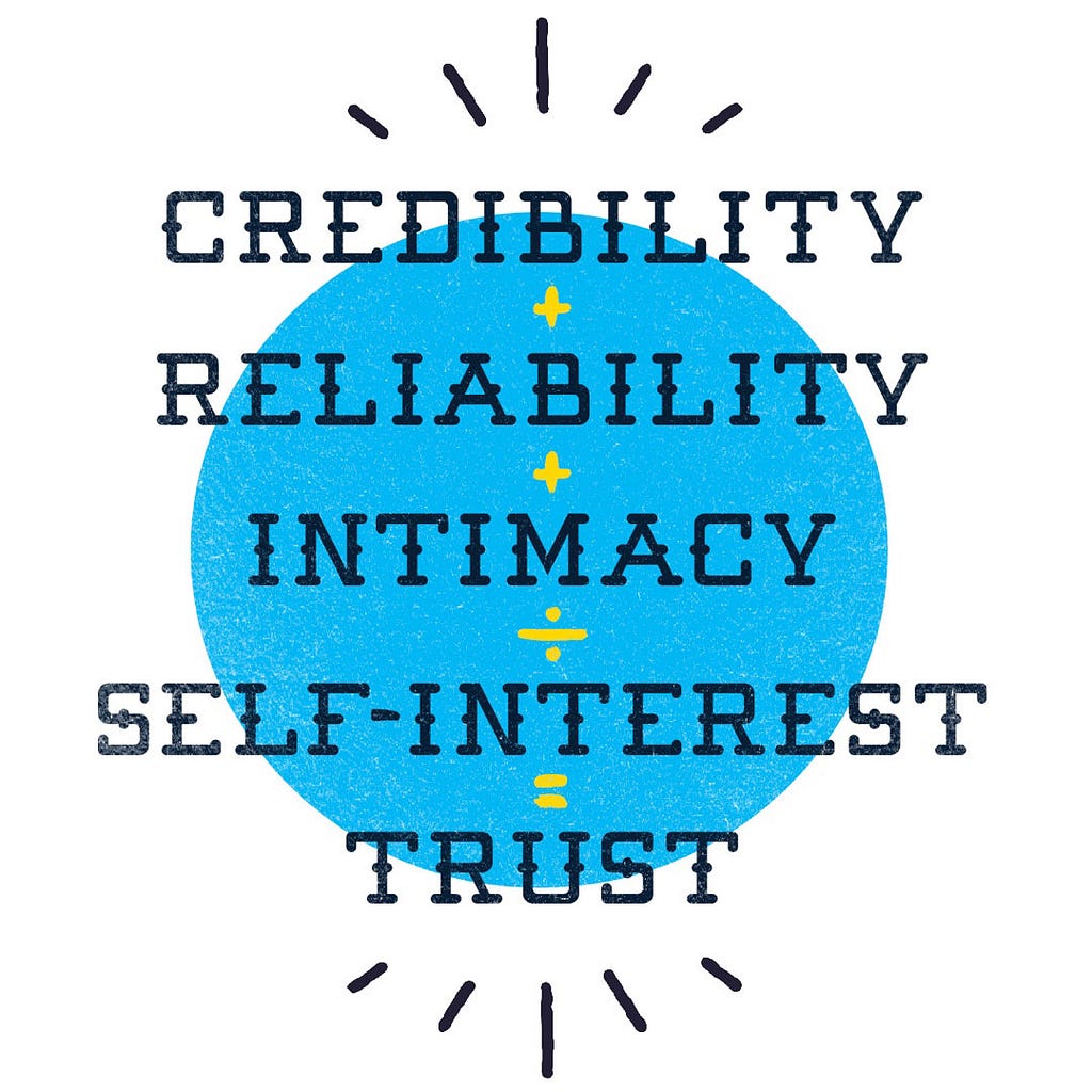 Credibility + Reliability + Intimacy / Self-Interest = Trust