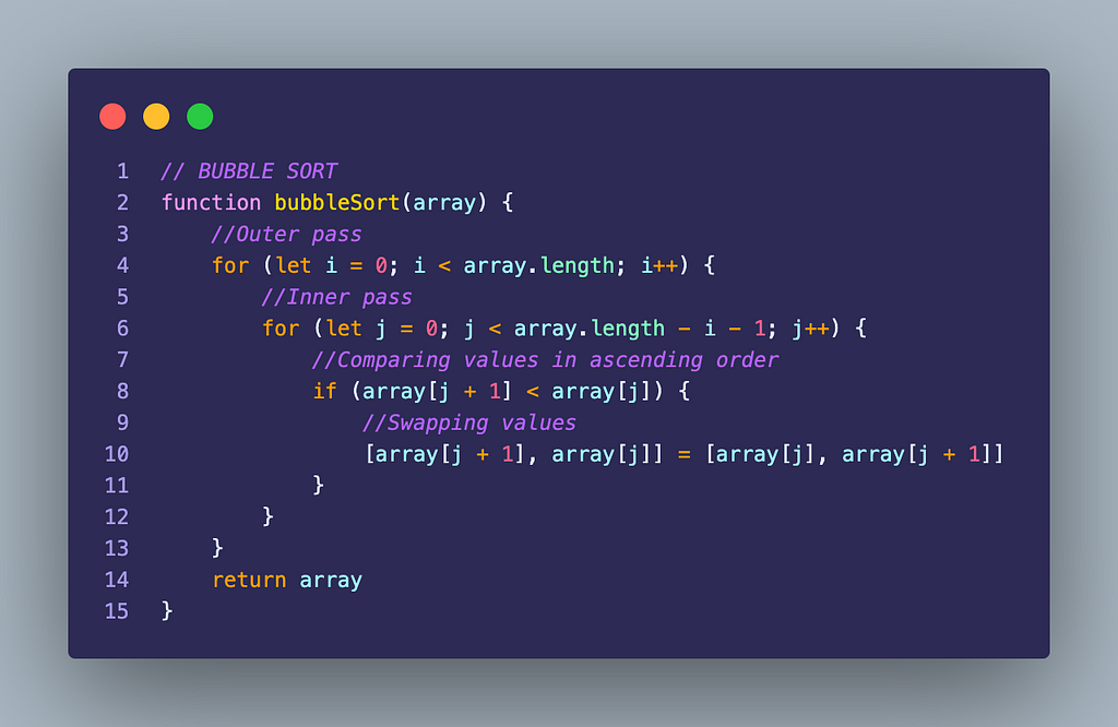 Bubble Sort algorithm in JavaScript.