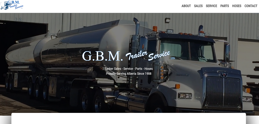 A picture of the G.B.M. Trailer Service website.