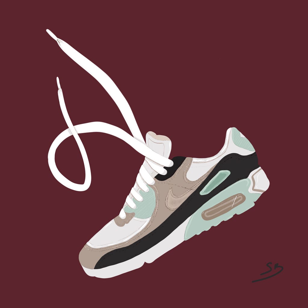 A digital drawing of a modern Nike sneaker