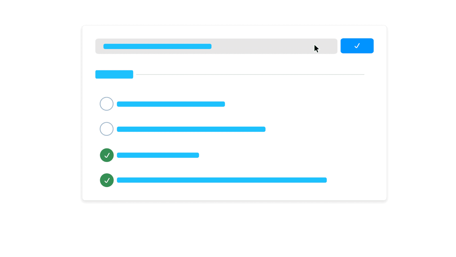 Animation of an illustration of how a green success toast bar appears in the middle of a list.