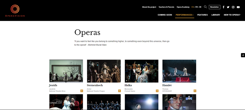 A preview of the Opera Vision website