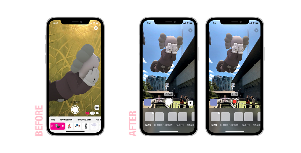 Comparing the AR experience with the redesigned screens.