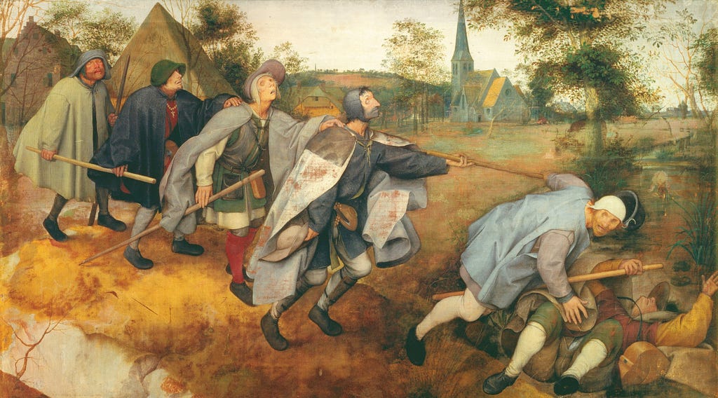 Pieter Bruegel the Elder, 1568: The Blind Leading the Blind (De parabel der blinden).