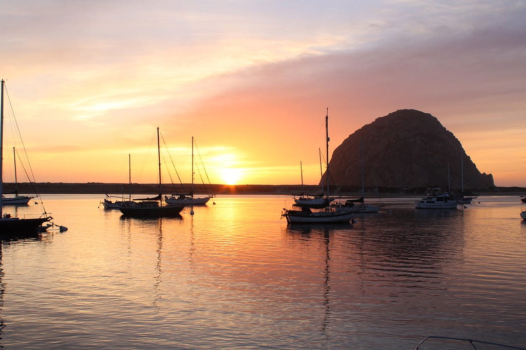 Morro Rock in Morro Bay at sunset