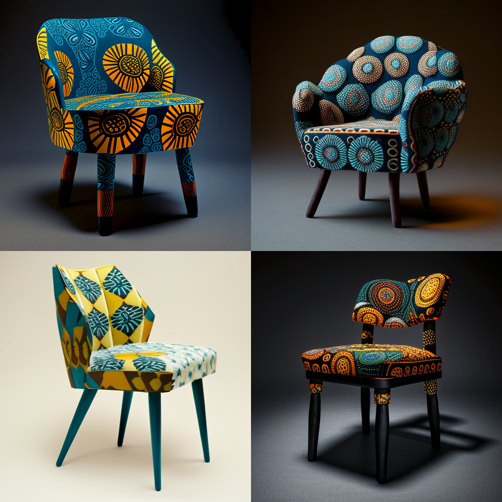 chairs, wax-print cotton