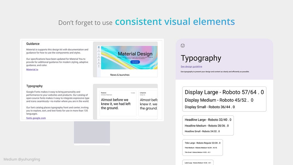 Body image 3: A screen displays the website of Google Material Design guidelines.