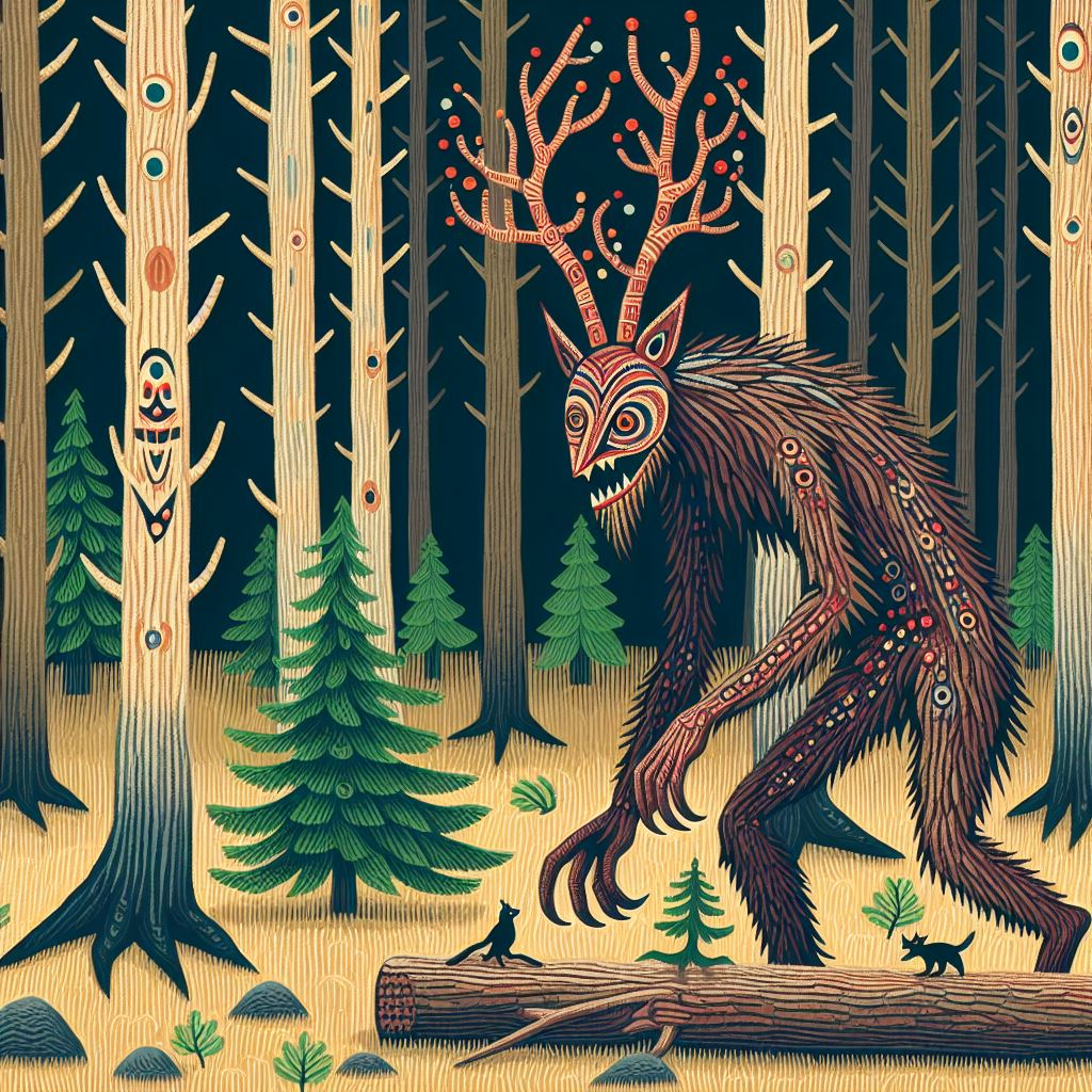 Wendigo in folk art style