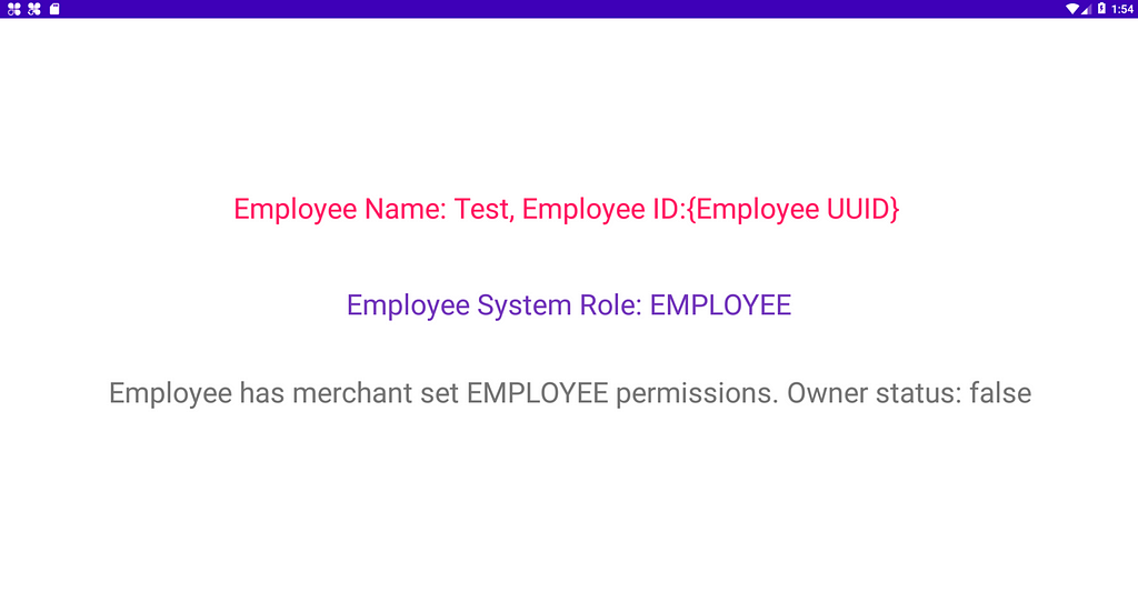 A screenshot of the Android code running if the logged in user is an employee.