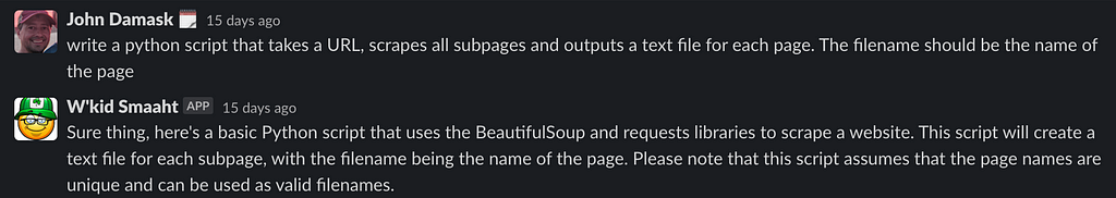 Prompt: Write a python script that takes a URL, scrapes all subpages and outputs a text file for each page. The filename should be the name of the page