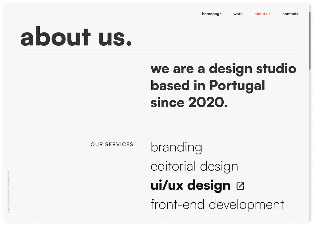 Example of an “about us” page using only typography