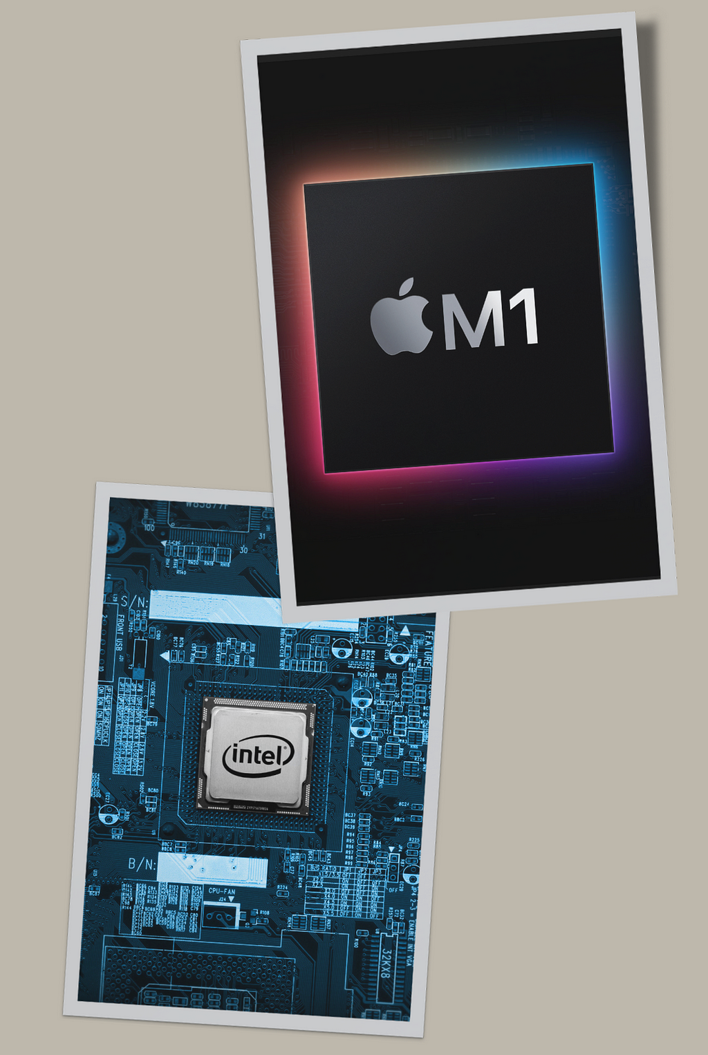 Image of M1 chip and Intel chip