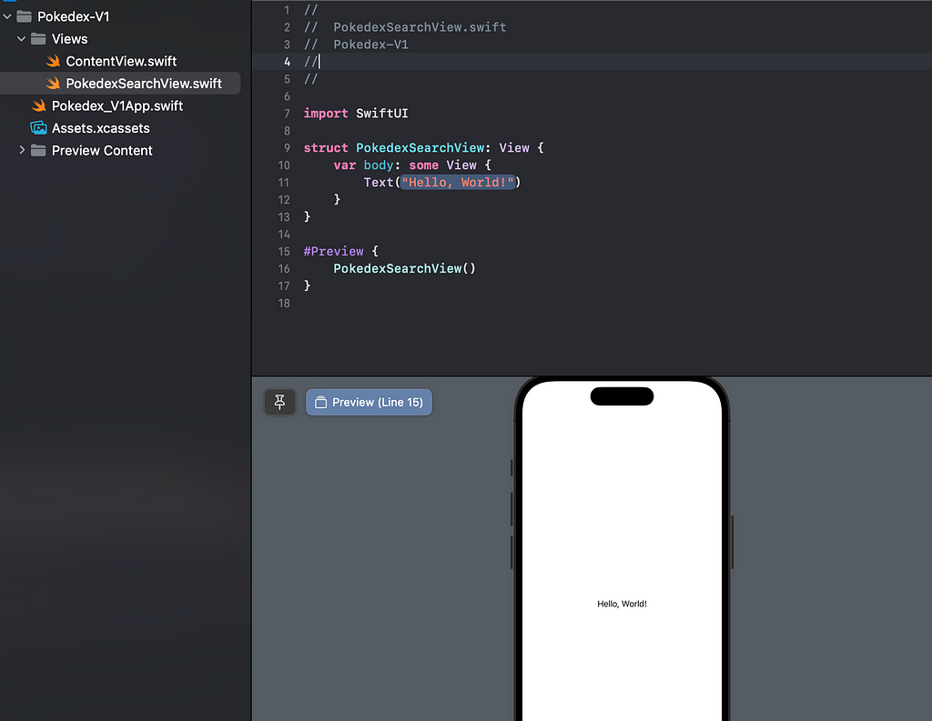 Screenshot of Xcode with Initial Project Code