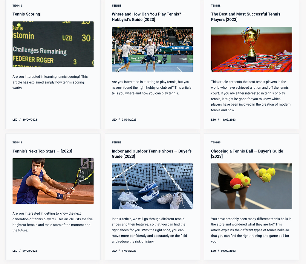 A blog with a lot of tennis-related content