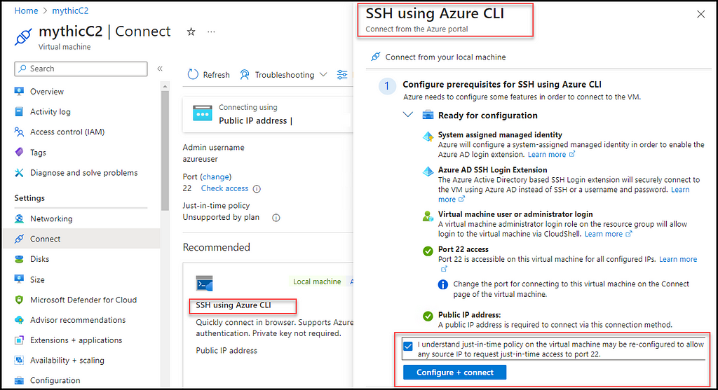 Figure 25- shows the steps for connecting to the VM using Azure CLI in the browser. (r3d-buck3t, Azure CLI, SSH)