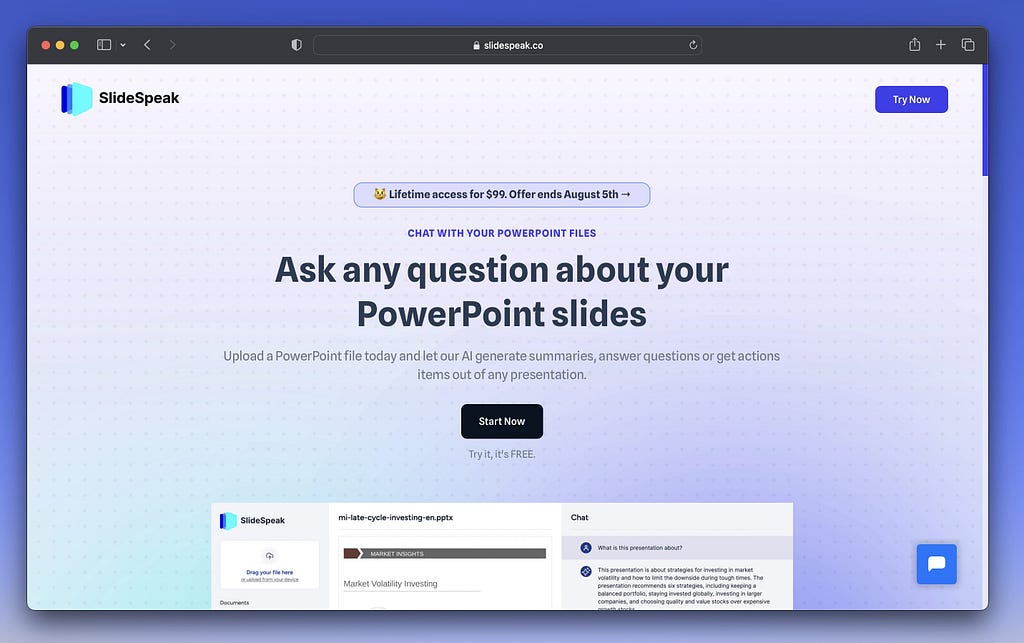 SlideSpeak.co allows you to generate summaries for PowerPoint files