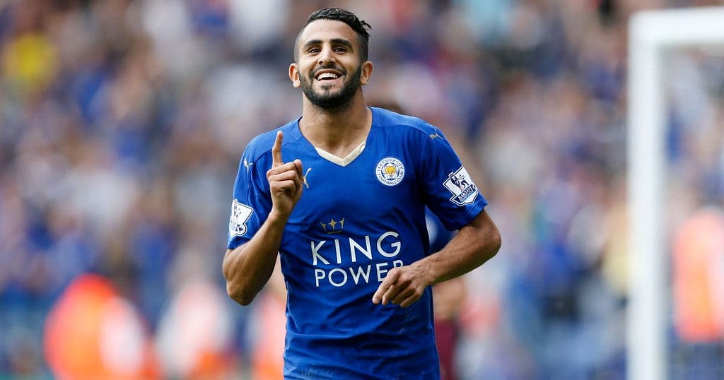 Riyad Mahrez After scoring goal for Lecister City