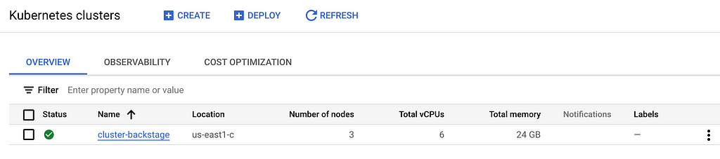 GKE cluster running