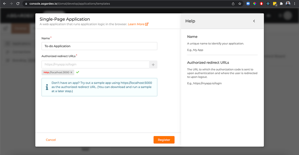 Application configurations in Asgardeo