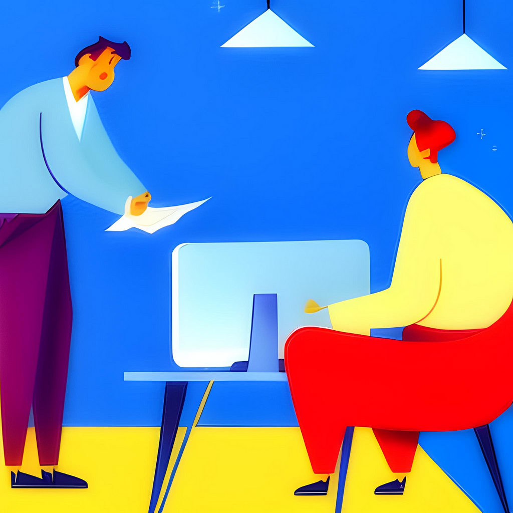 A young designer trying to convince his manager — a contemporary art illustration
