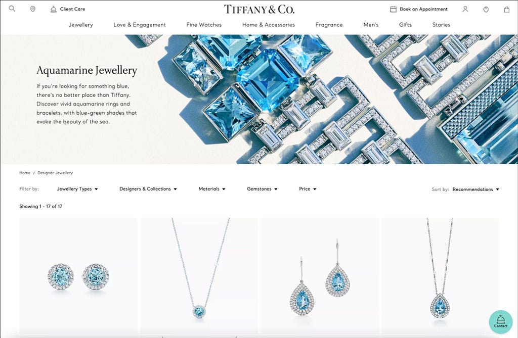 The design principle of unity is demonstrated on Tiffany’s website.