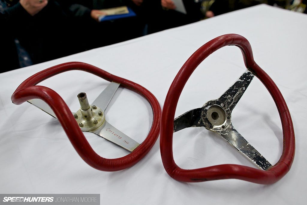 Steering Wheel from the goodwood 62 crash. Image from Speedhunters