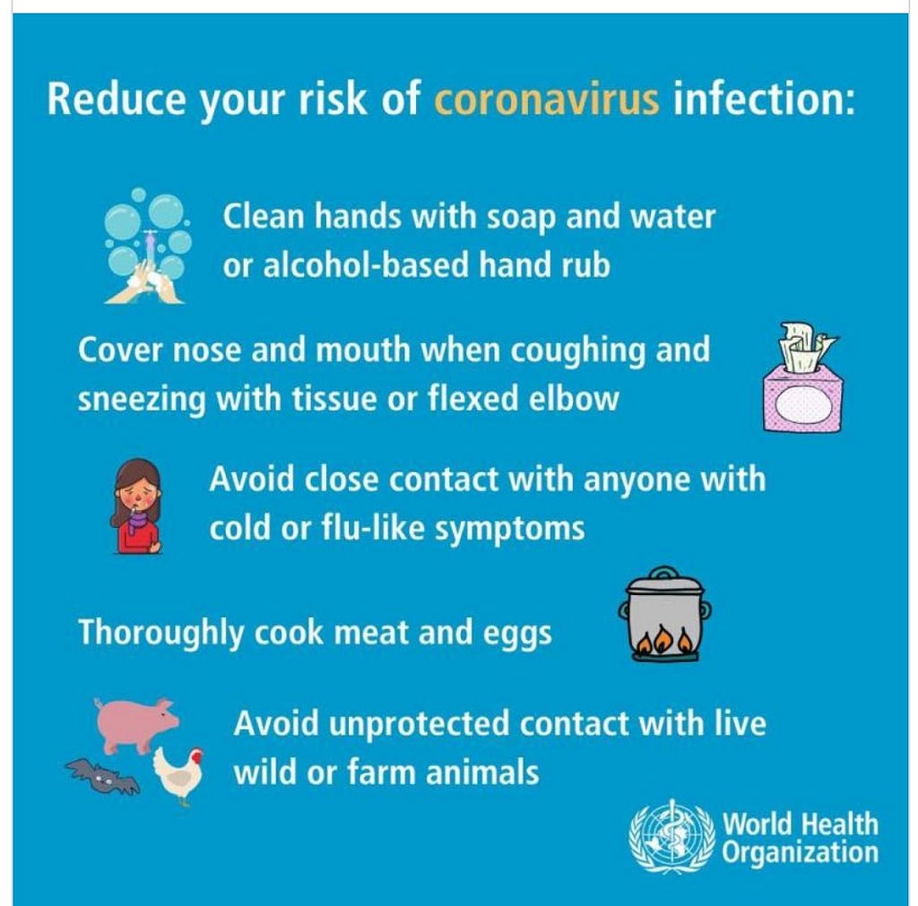 Guidance from WHO on preventing the spread of Coronavirus