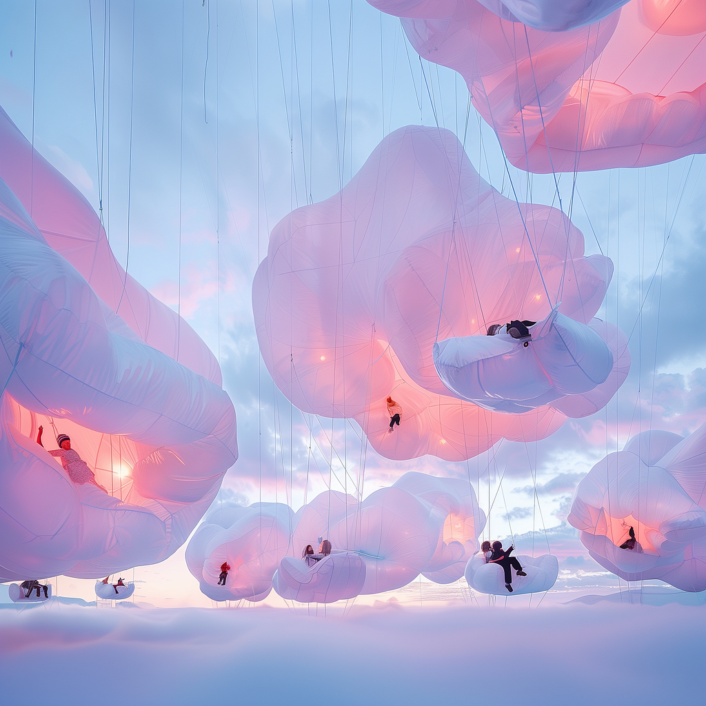 Cloud floating around with people sitting