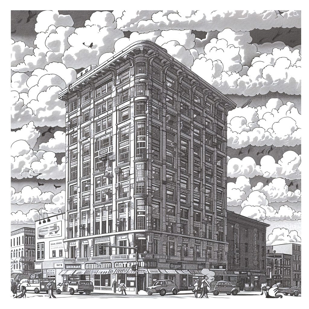 An illustration of a building reaching the clouds as a metaphor of what VMware does as a company
