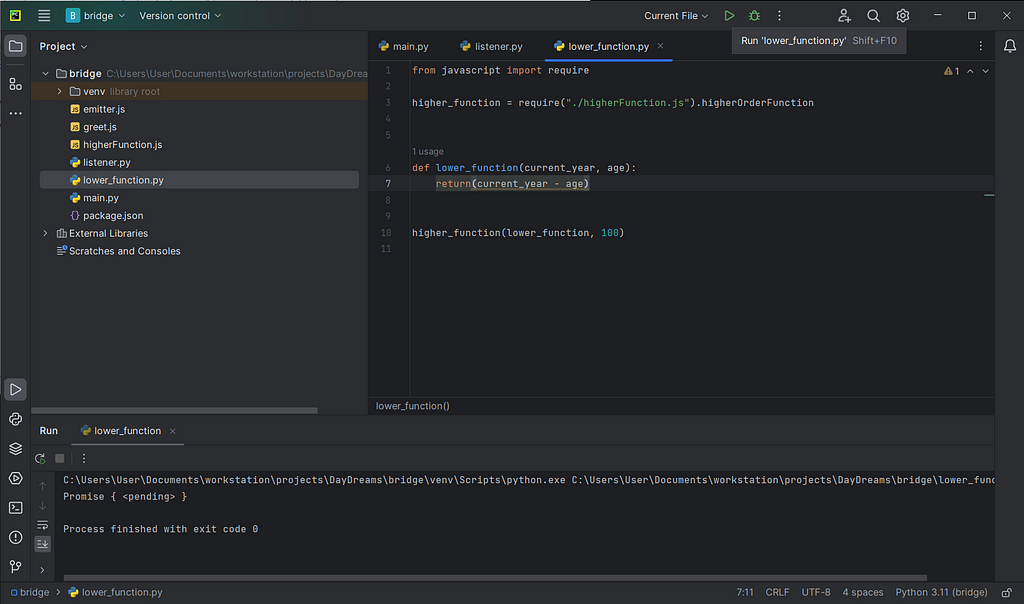 ran the function to see the result in python