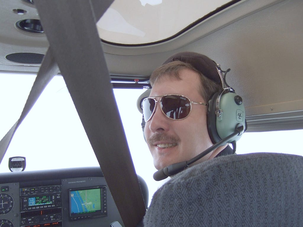 Dr. Barry in the cockpit.