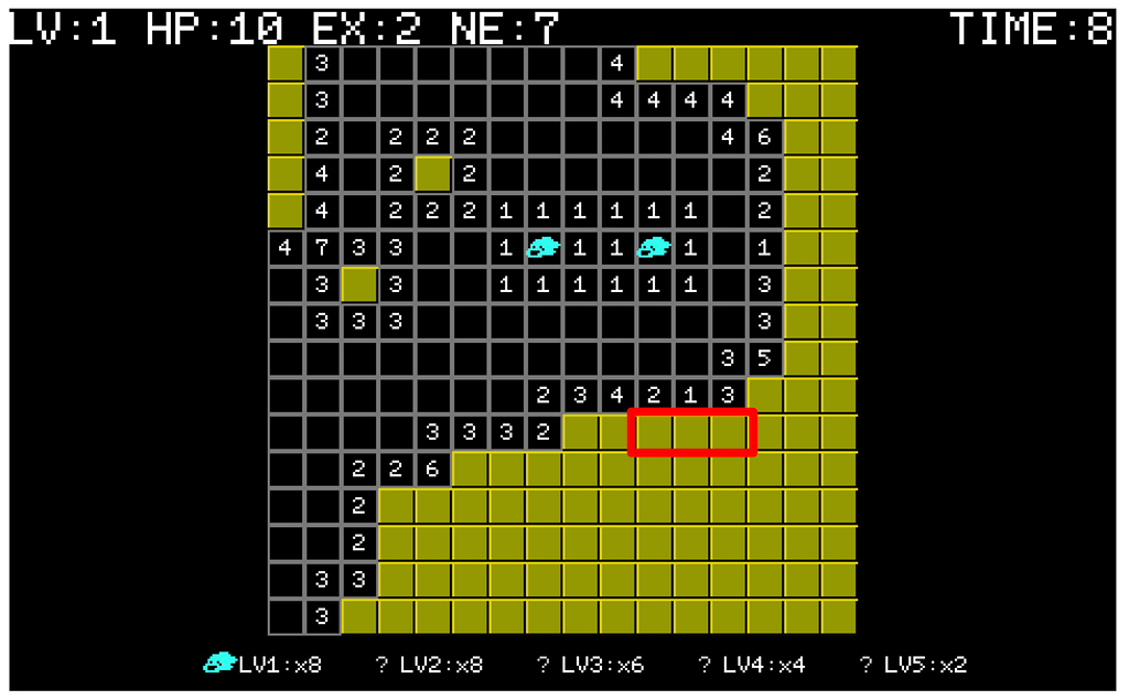 A red box is around the three unrevealed squares next to a revealed empty tile with the number “1”.