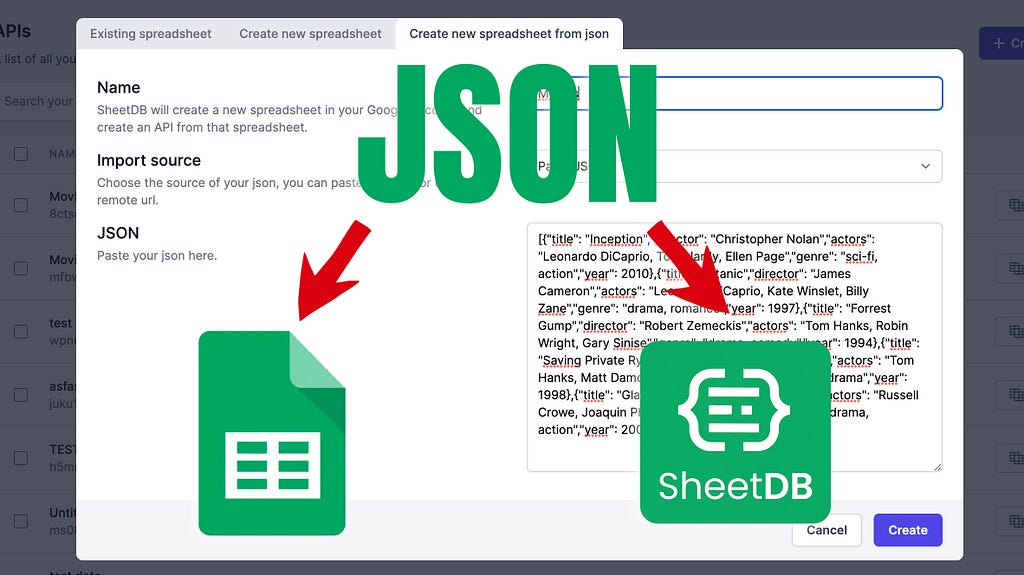 Create Google Spreadsheet from JSON data
