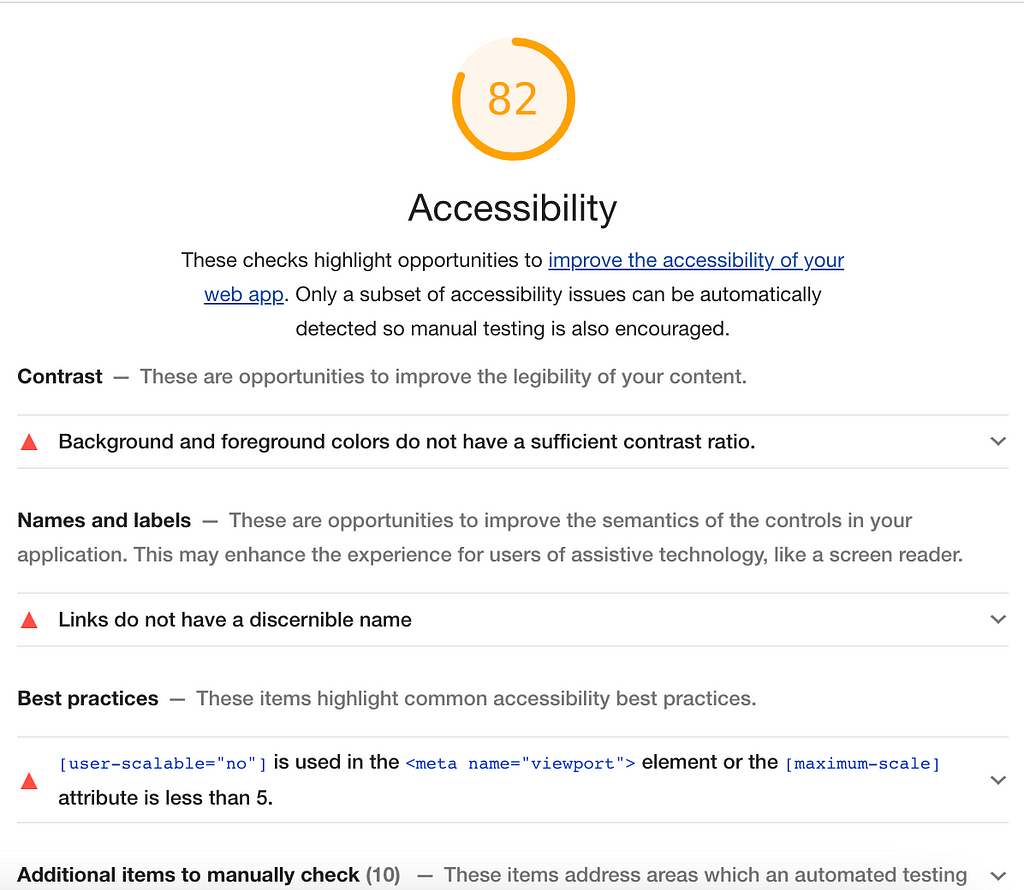 Lighthouse Google accessibility assessment tool