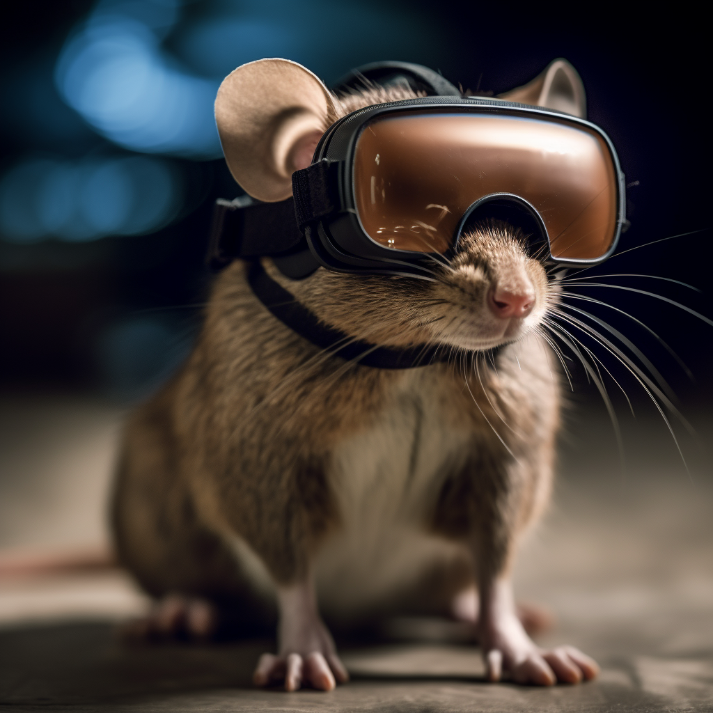 A mouse with a VR headset