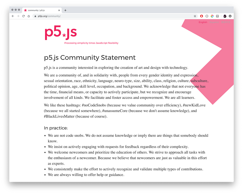 p5.js Community Statement excerpt, full text can be found at https://p5js.org/community