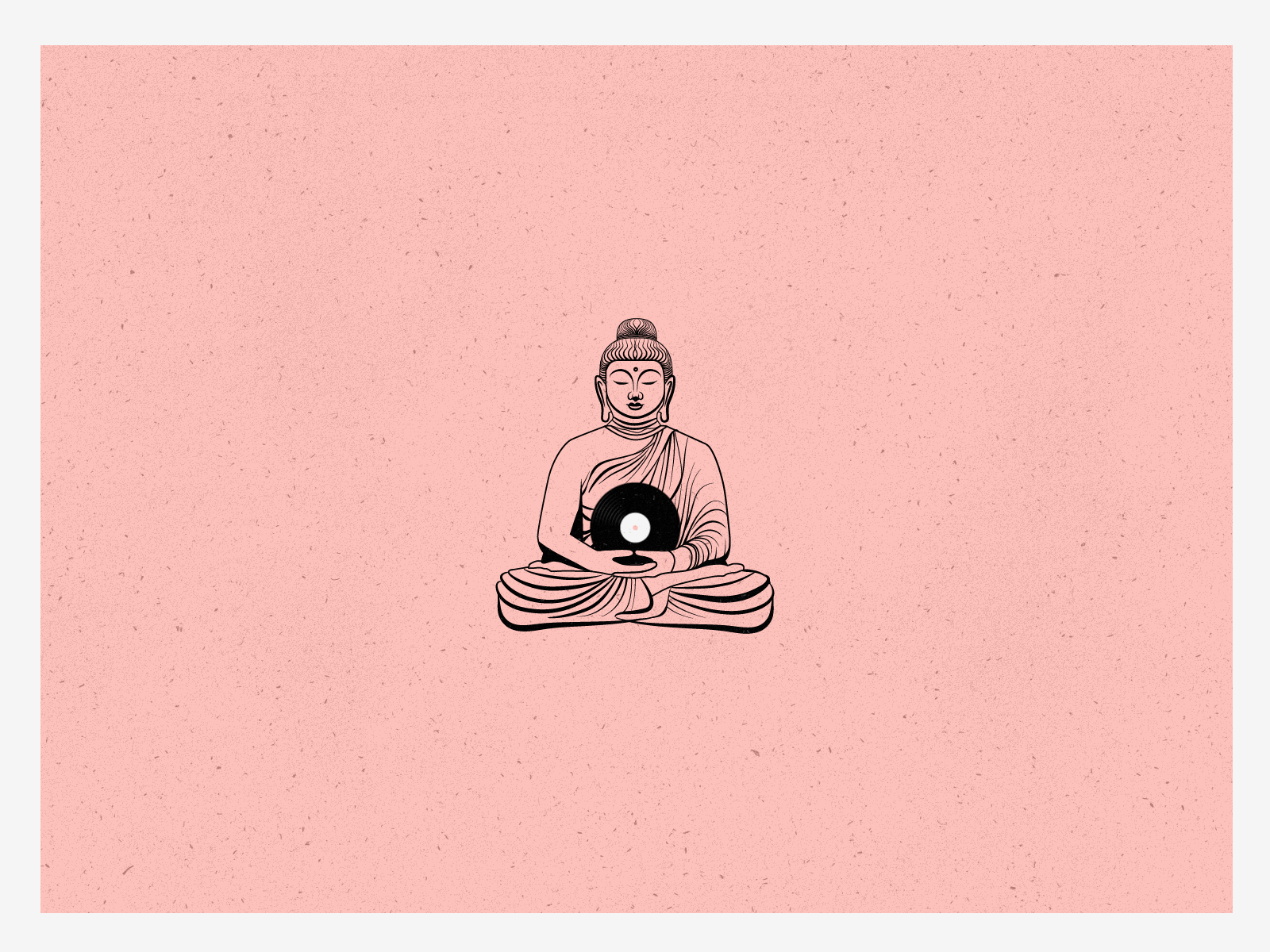 Buddha statue with a vinyl record floating up and down