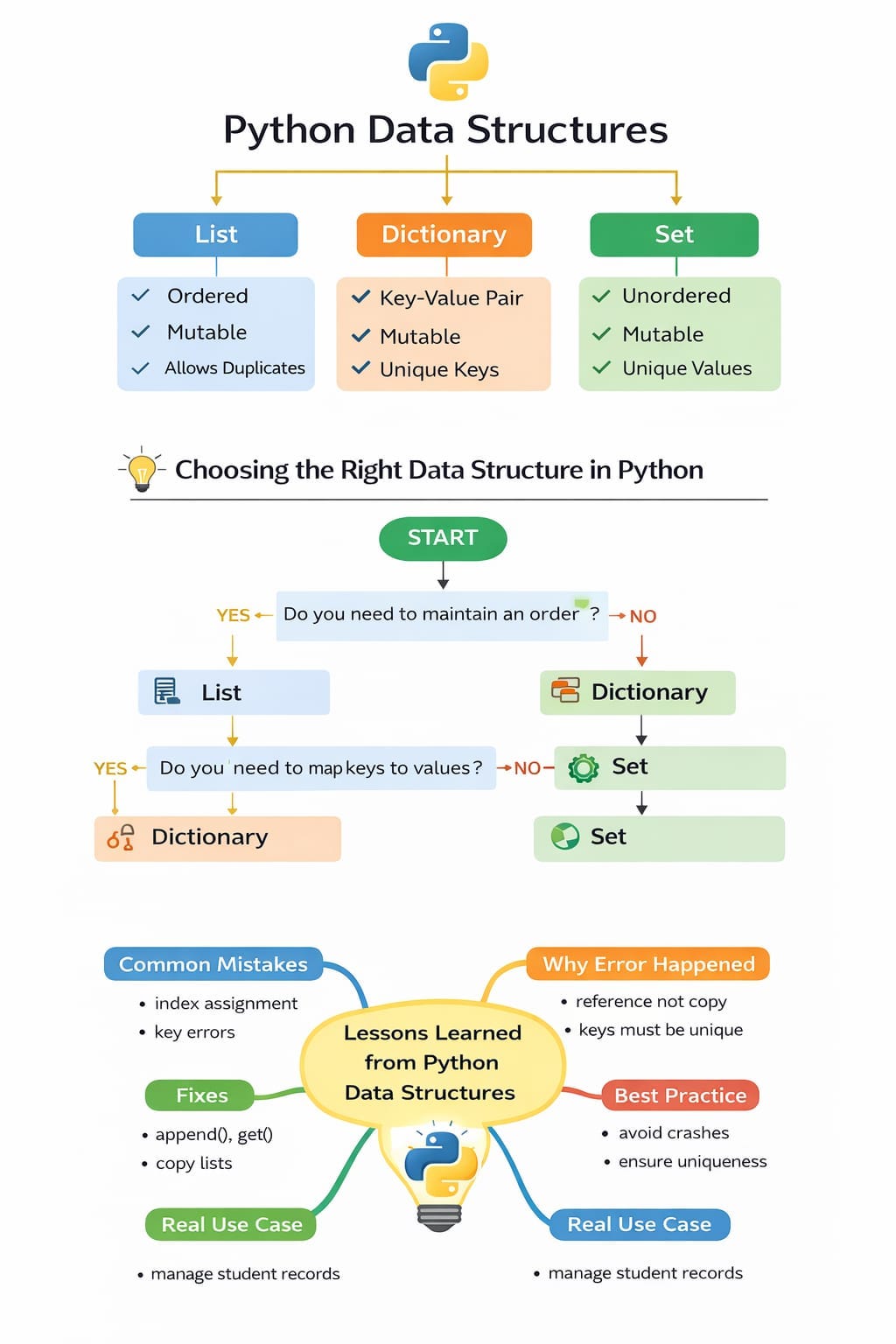 From Confusion to Clarity: 10 Practical Lessons I Learned About Python Lists, Dictionaries, and…