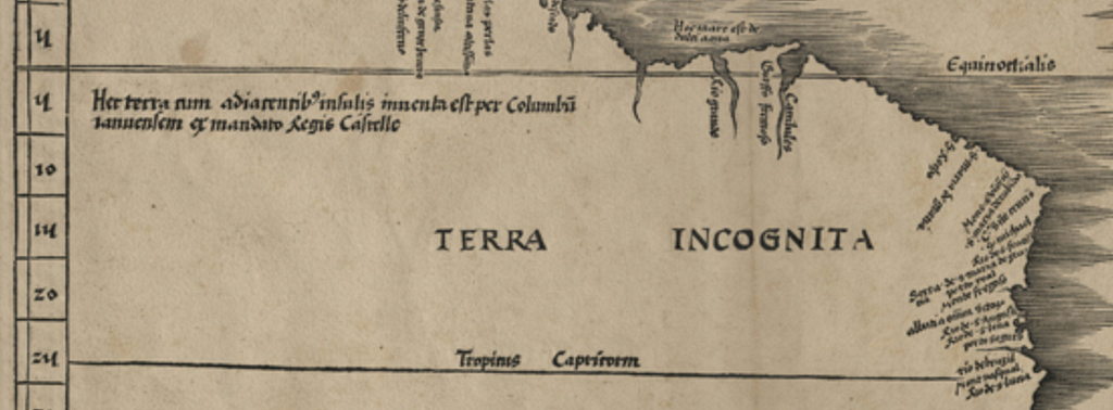 Image of an old map with the words Terra Incognita