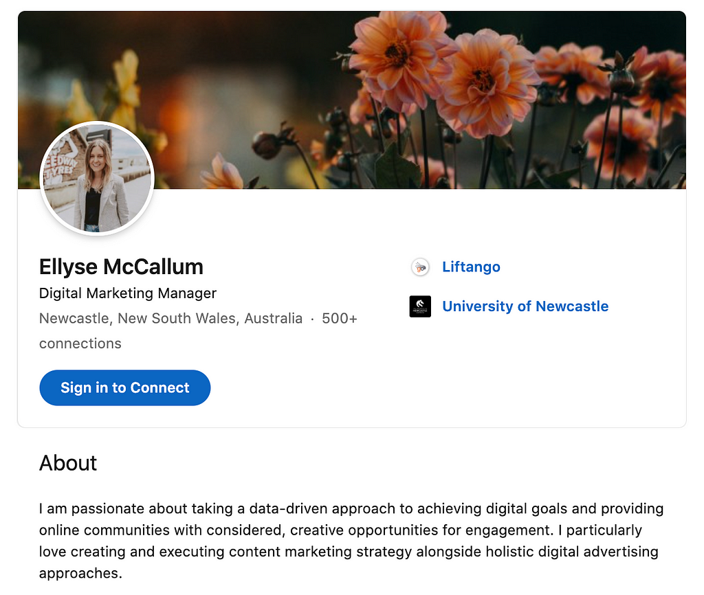 LinkedIn profile of Ellyse McCallum