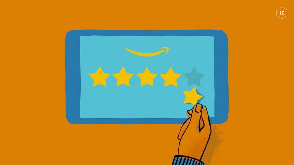 Hand placing a fifth star on a phone screen.