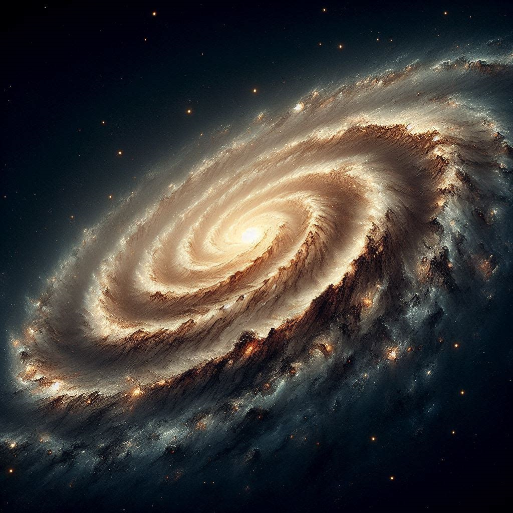 Author’s illustration (Using DALL-E 3 and CS6) of a pinwheel galaxy