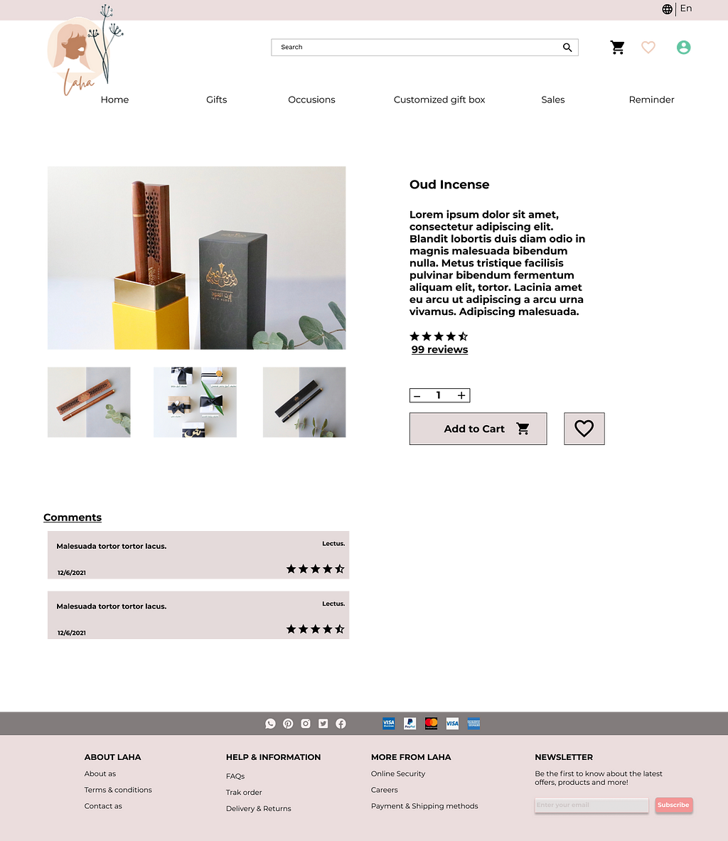 Product info screen