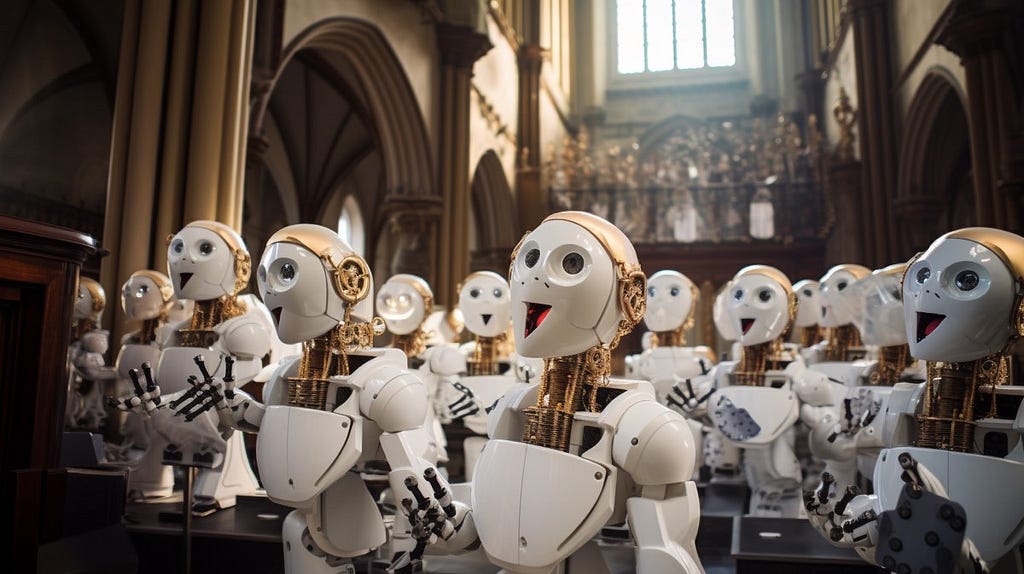 A Choir of AI Voice Clones singing in Church.